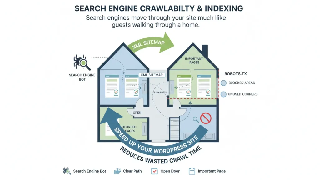 Crawlability and Indexing need clear paths